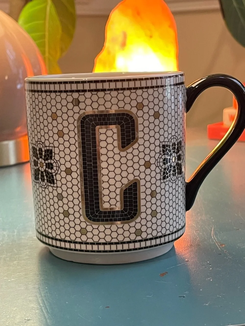 Anthropologie Margot Mosaic Tile Monogram “C” Mug